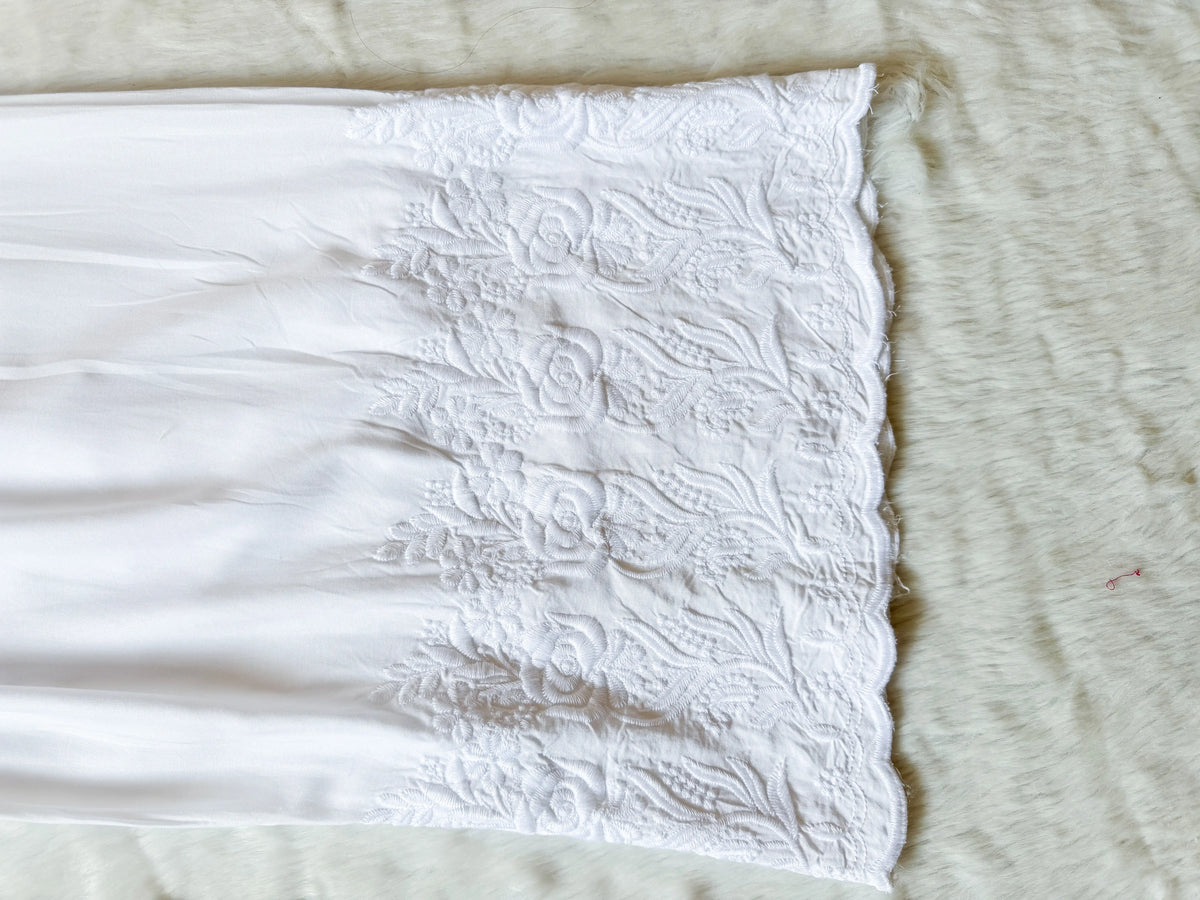 White Chikankari Roses Embrodiery Palazzo
