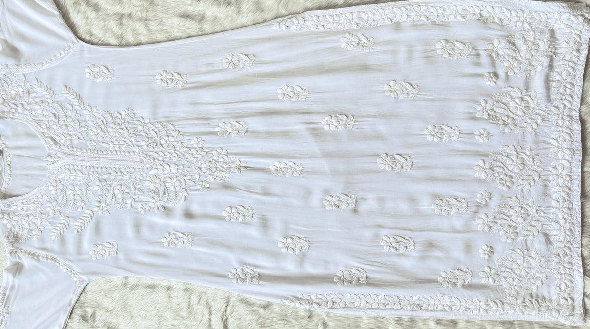 White Long Modal Kurta with Chikankari Handwork