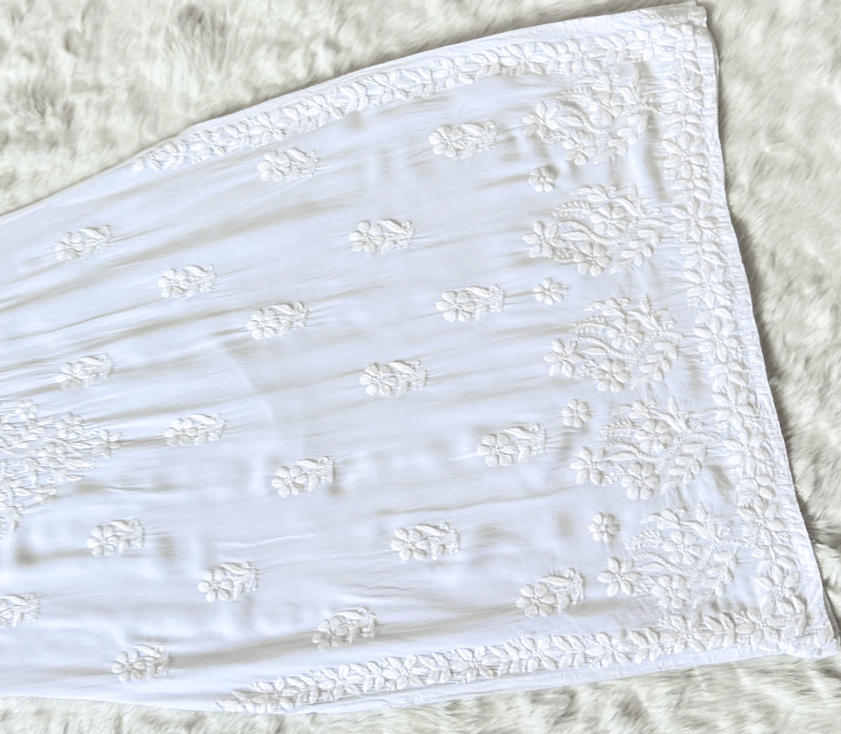 White Long Modal Kurta with Chikankari Handwork