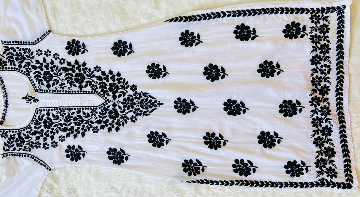 White Modal Kurta with Black Chikankari