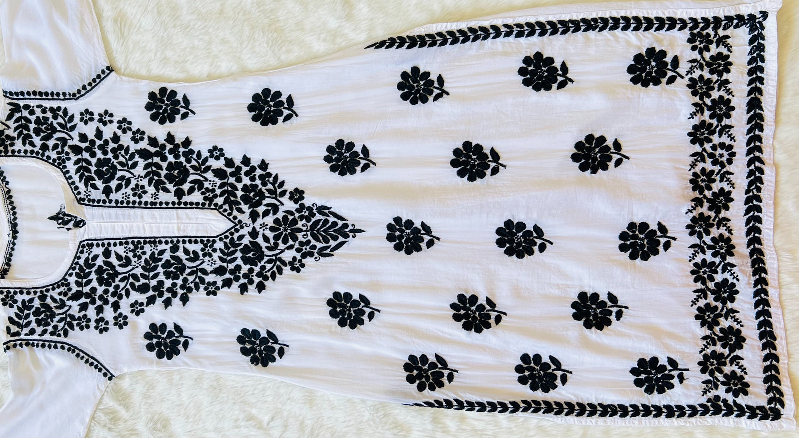 White Modal Kurta with Black Chikankari