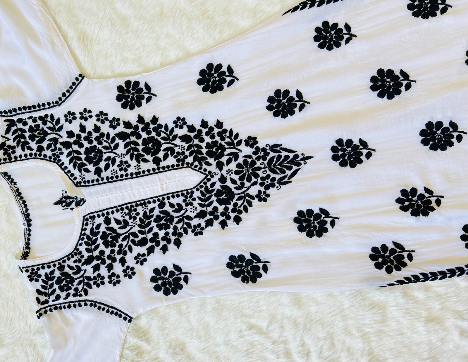 White Modal Kurta with Black Chikankari
