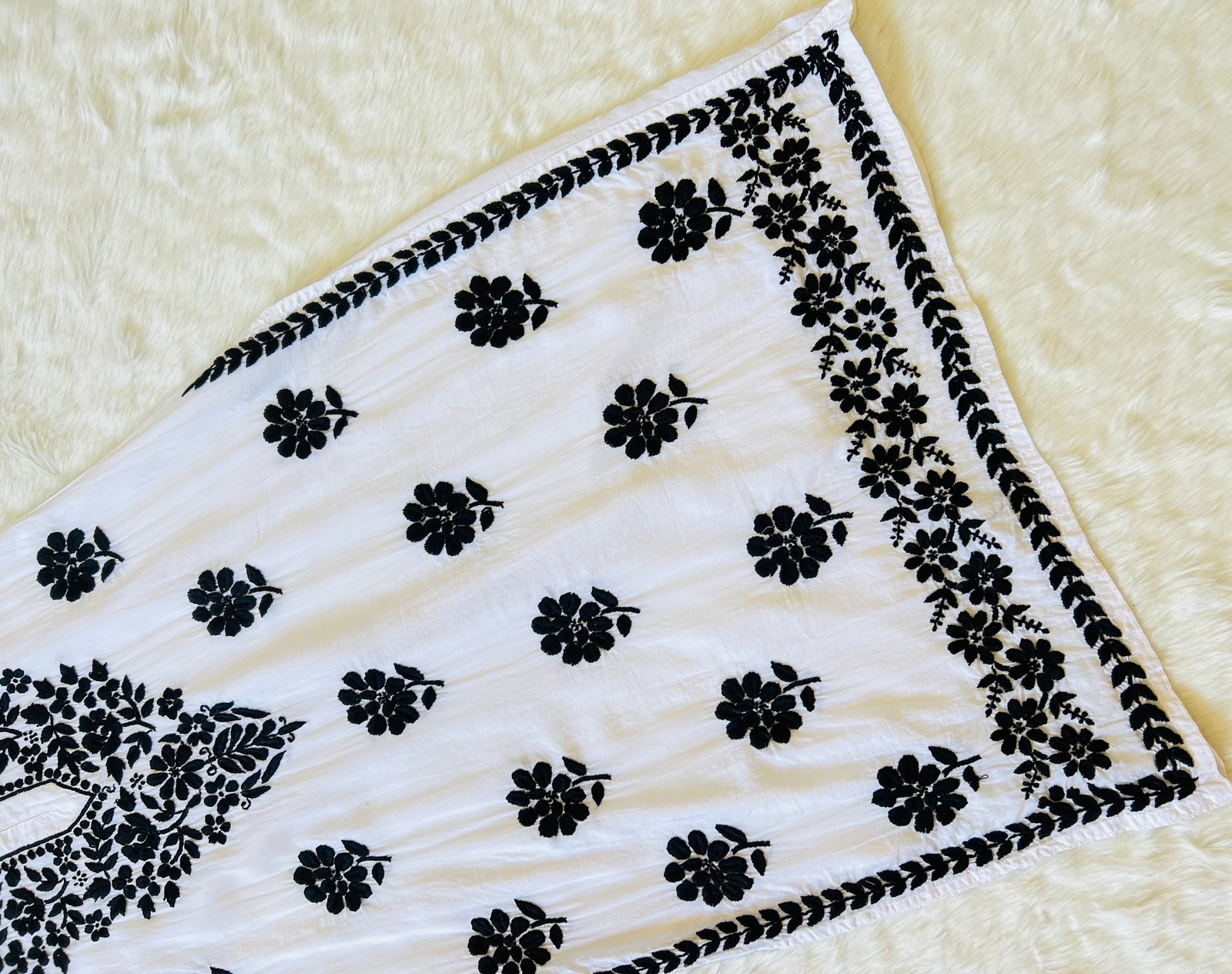 White Modal Kurta with Black Chikankari