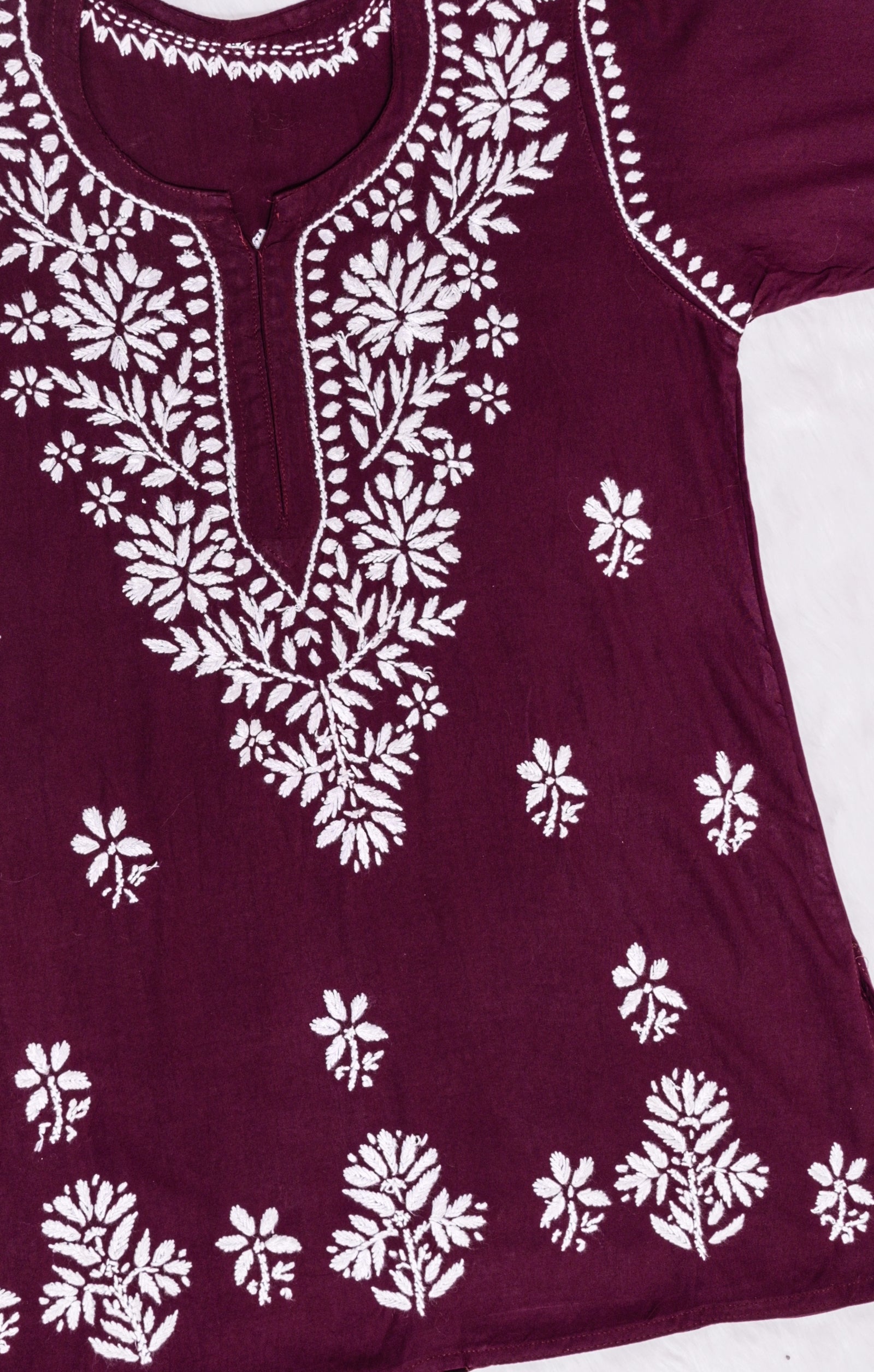 Wine Short Rayon Chikankari Kurta