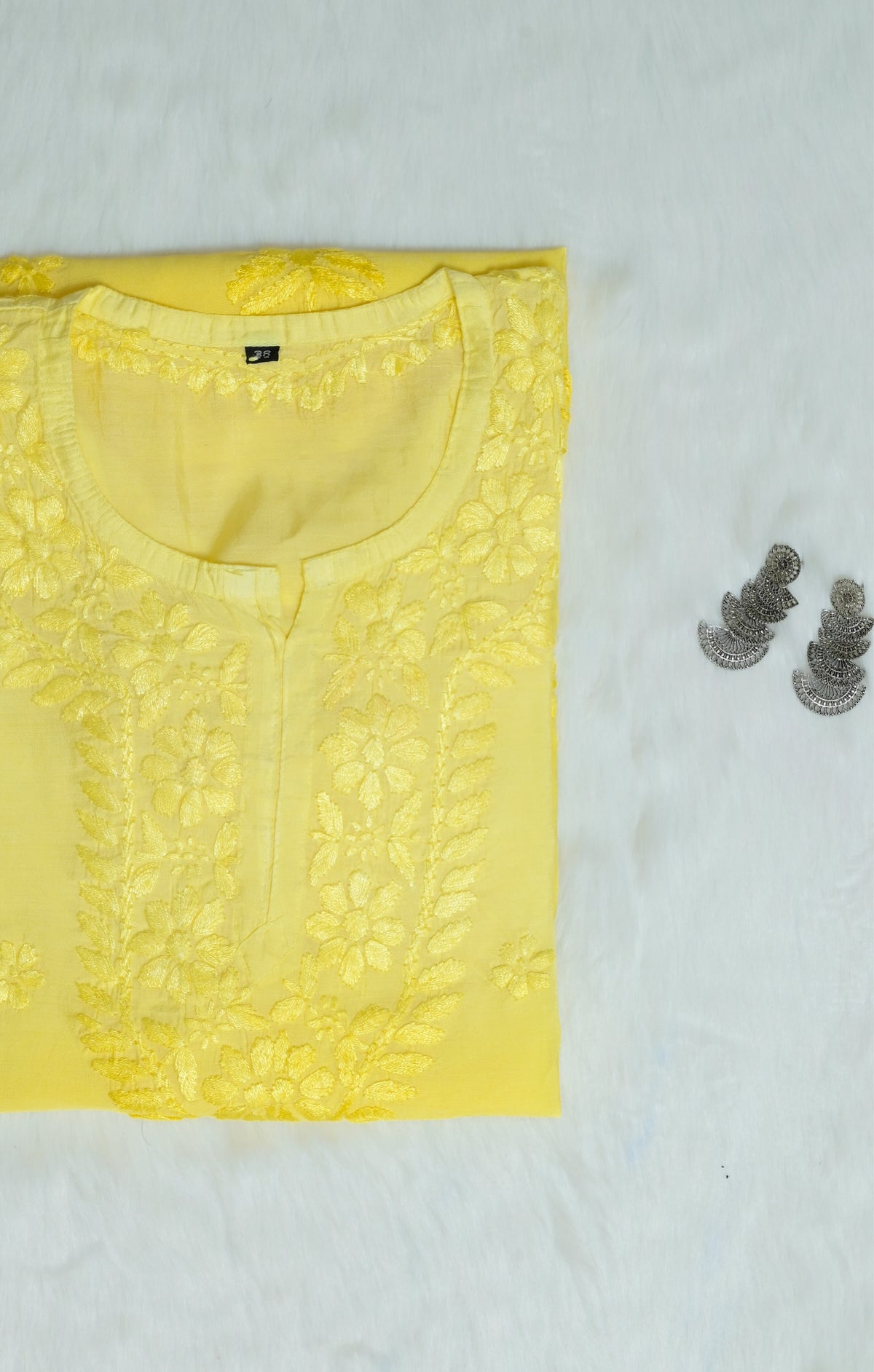 Yellow Chanderi Short Chikankari Kurta