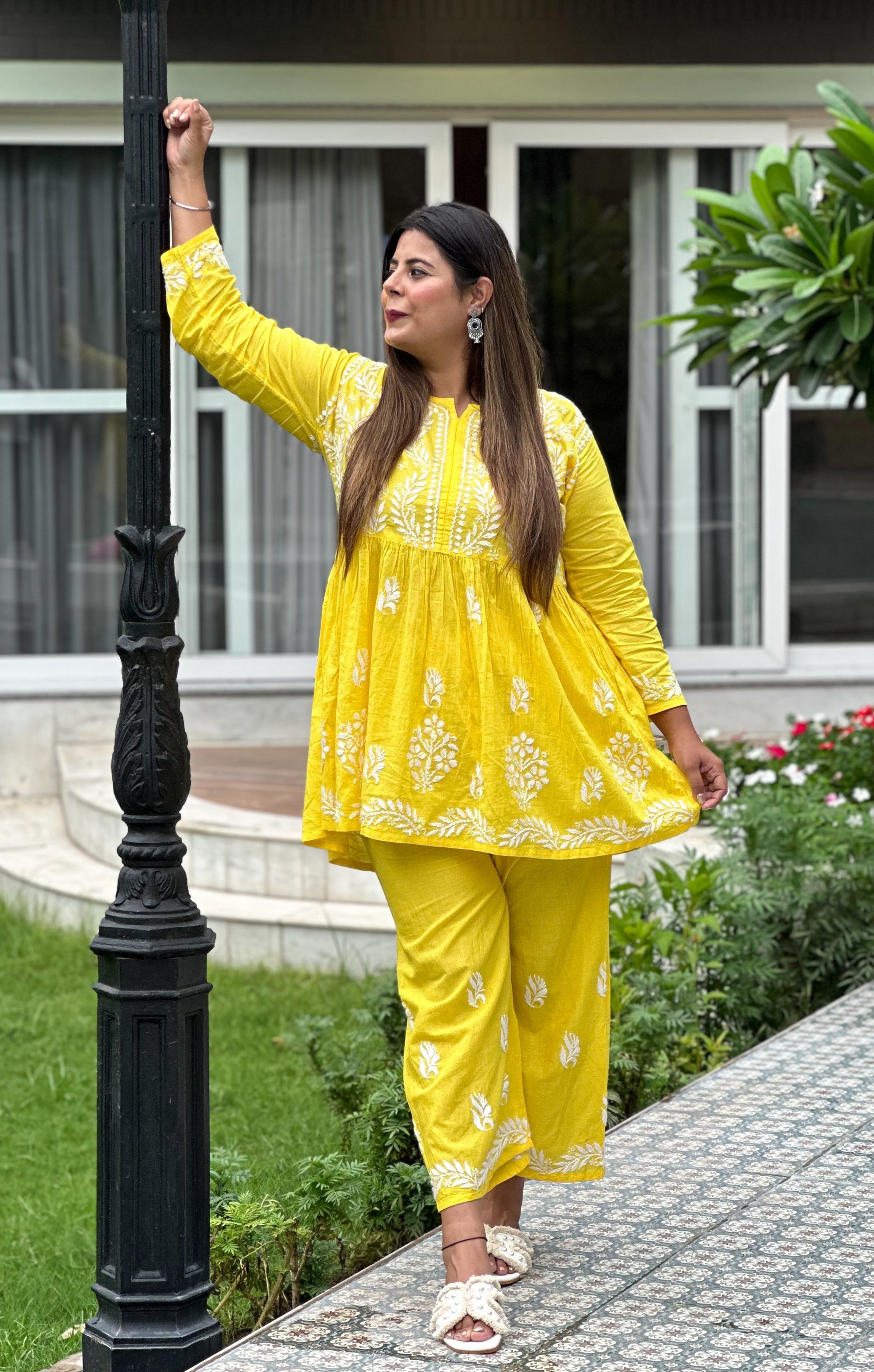 Yellow Cotton Chikankari Co-Ord Set