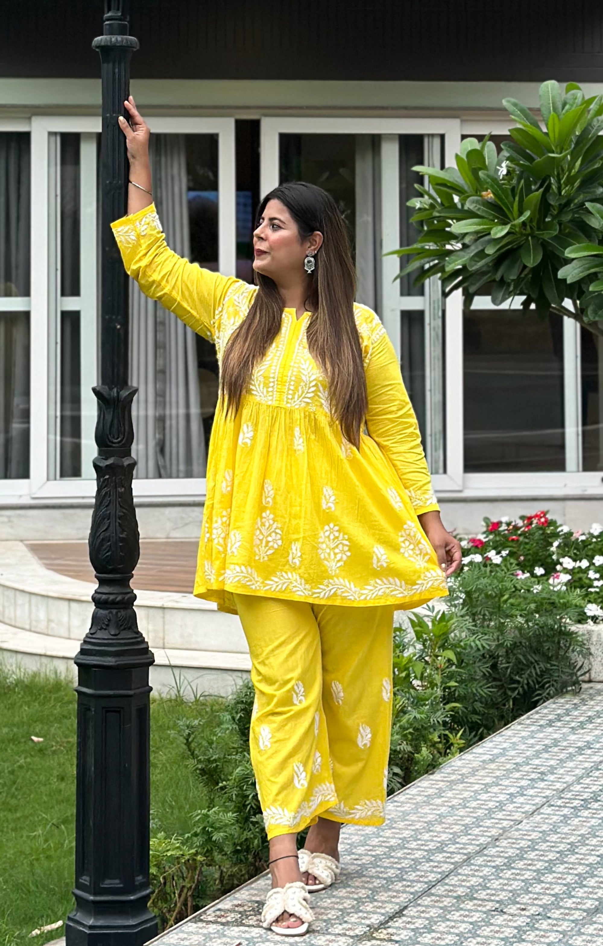 Yellow Cotton Chikankari Co-Ord Set