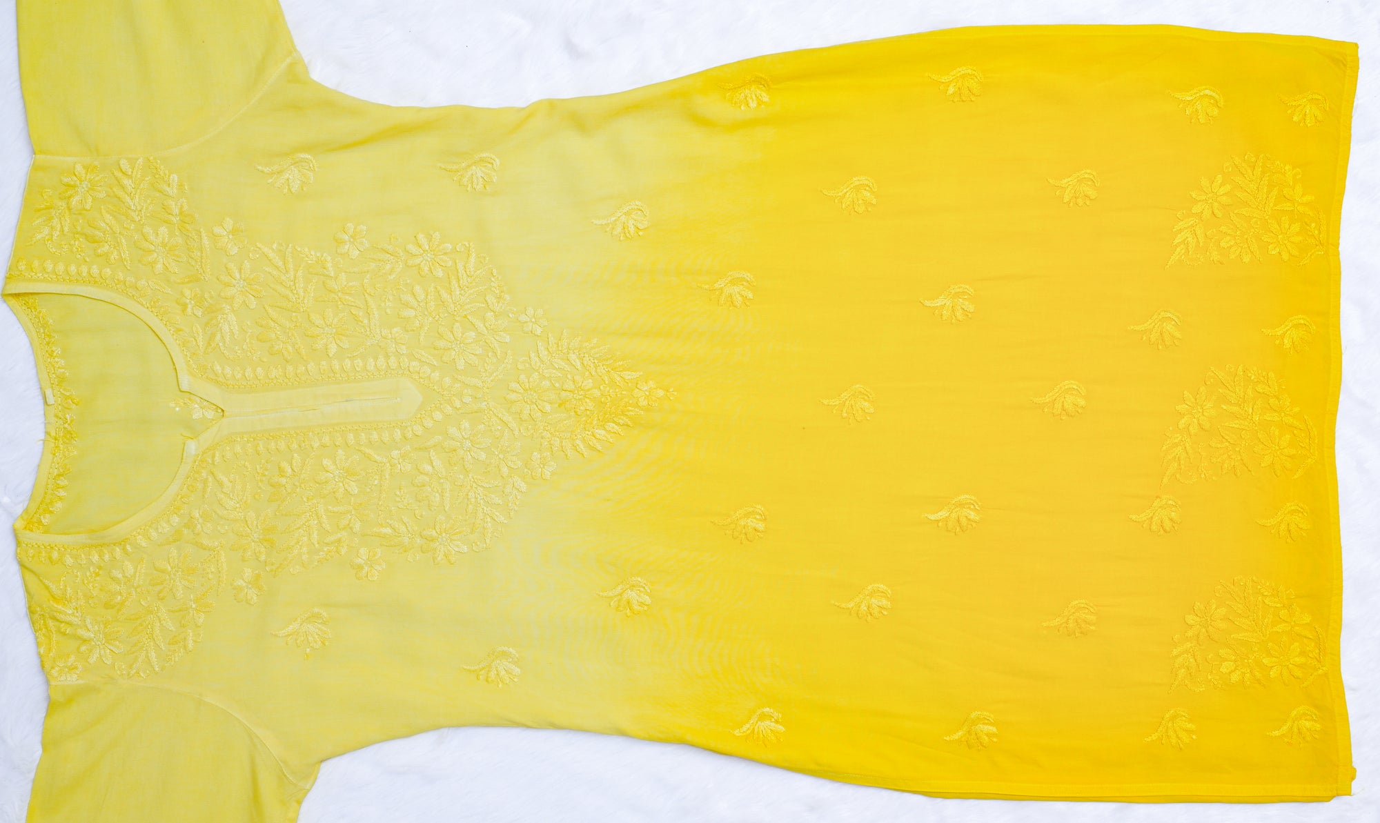 Yellow Ombre Long Rayon Chikankari