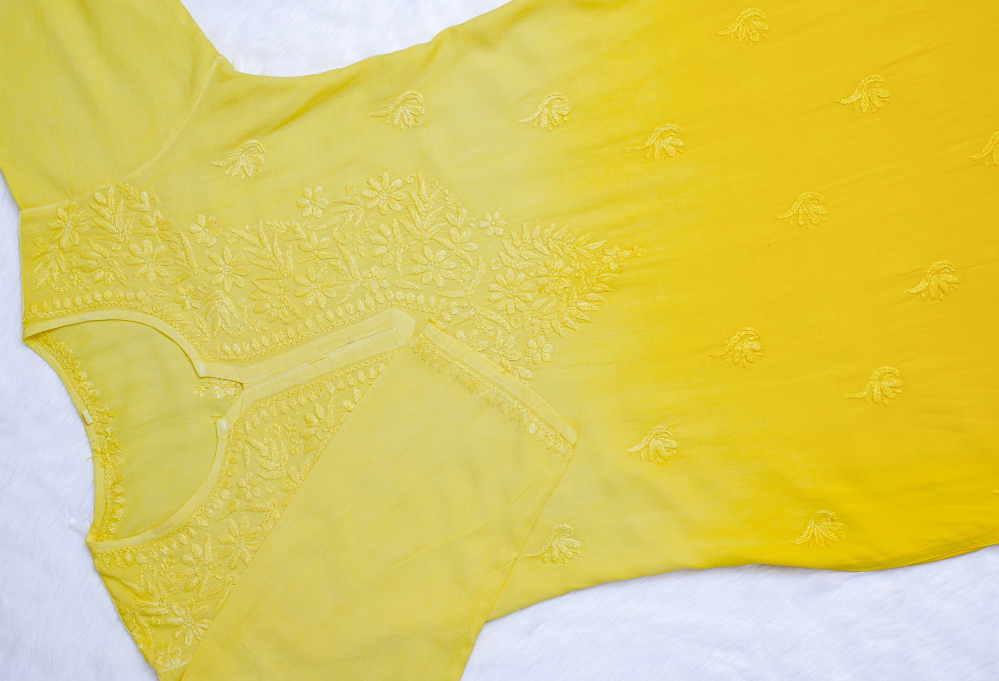 Yellow Ombre Long Rayon Chikankari