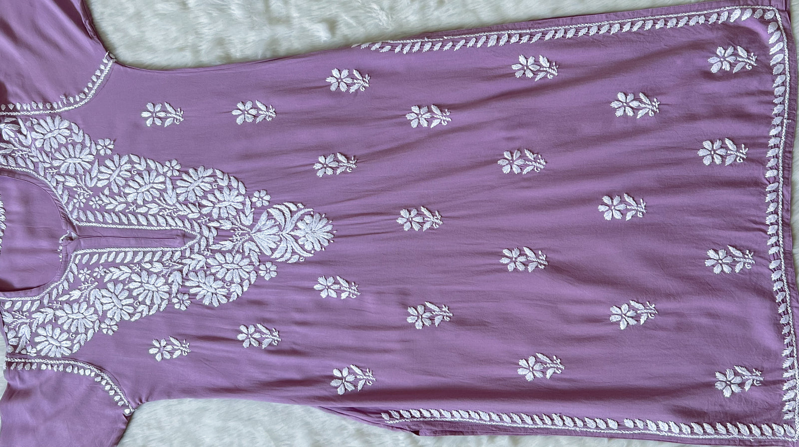 Zara Dusky Lilac Long Rayon Kurta with White Chikankari
