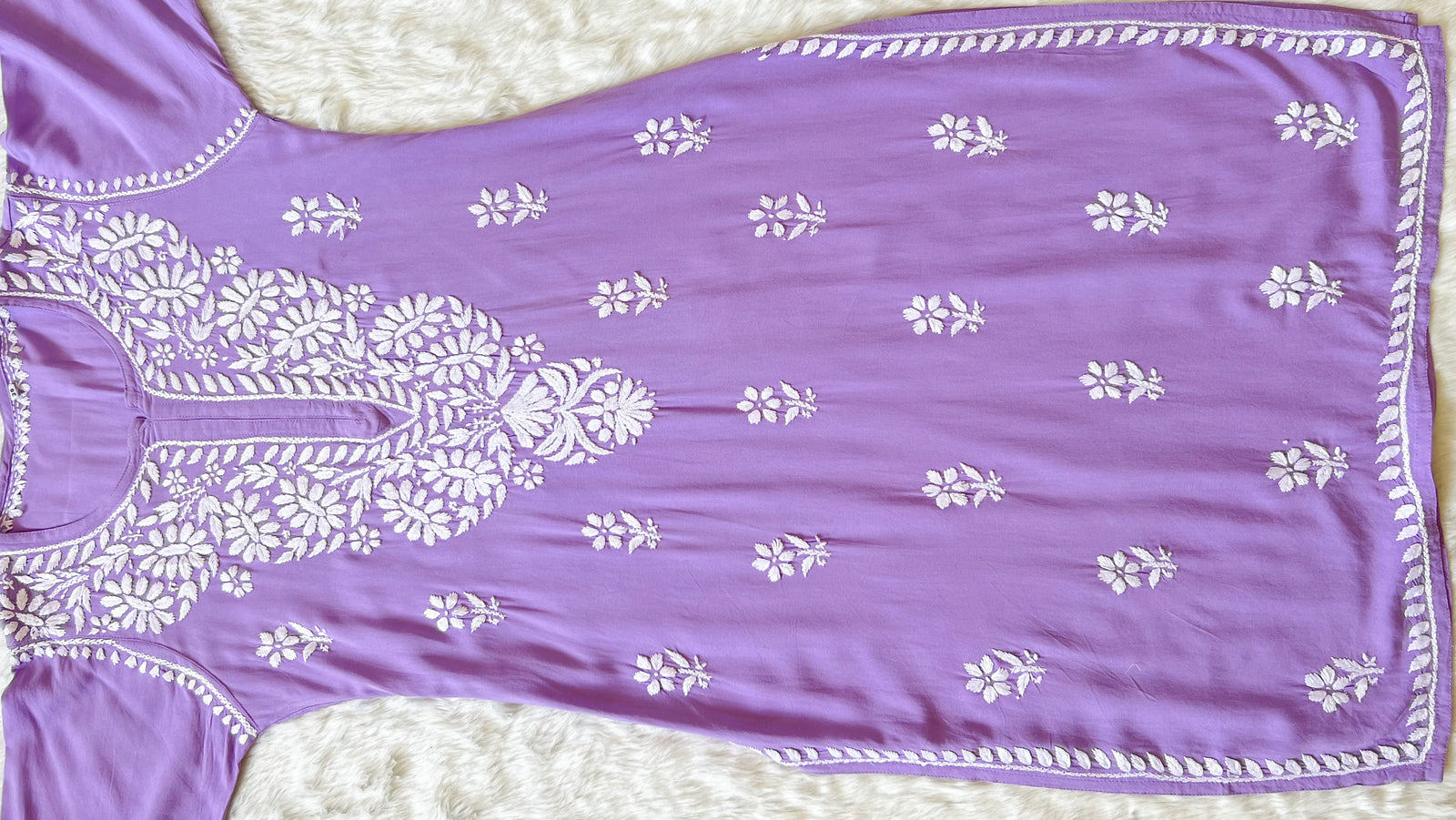 Zara Lavender Long Rayon Kurta with White Chikankari