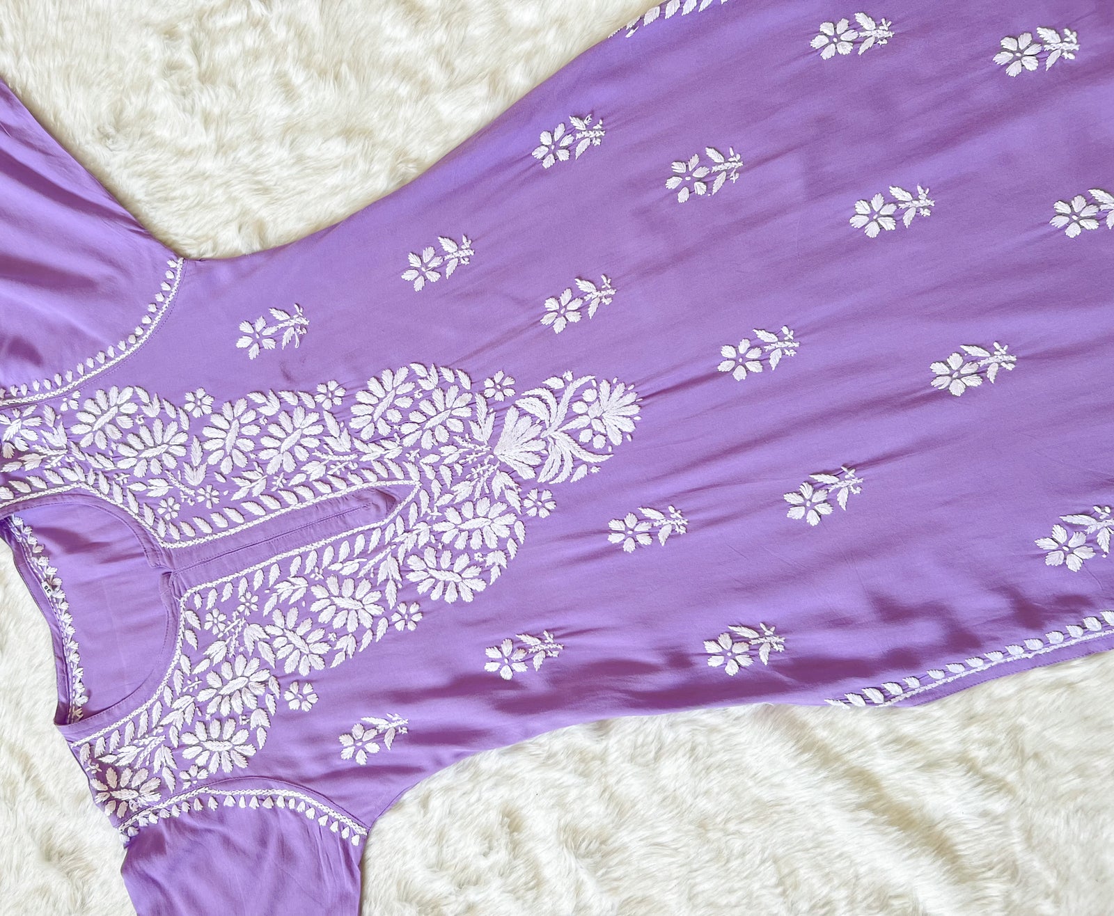Zara Lavender Long Rayon Kurta with White Chikankari