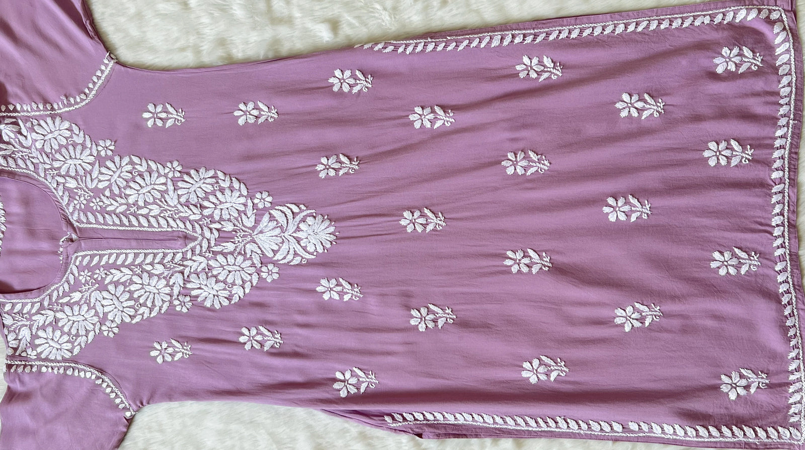 Zara Lilac Long Rayon Kurta with White Chikankari
