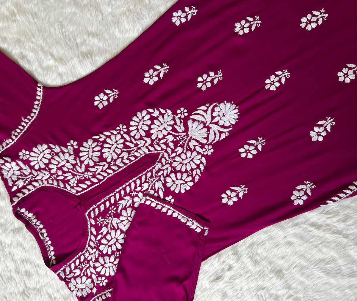 Zara Magenta Long Rayon Kurta with White Chikankari