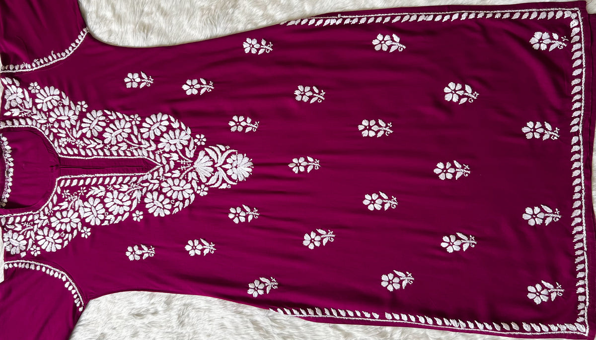 Zara Magenta Long Rayon Kurta with White Chikankari
