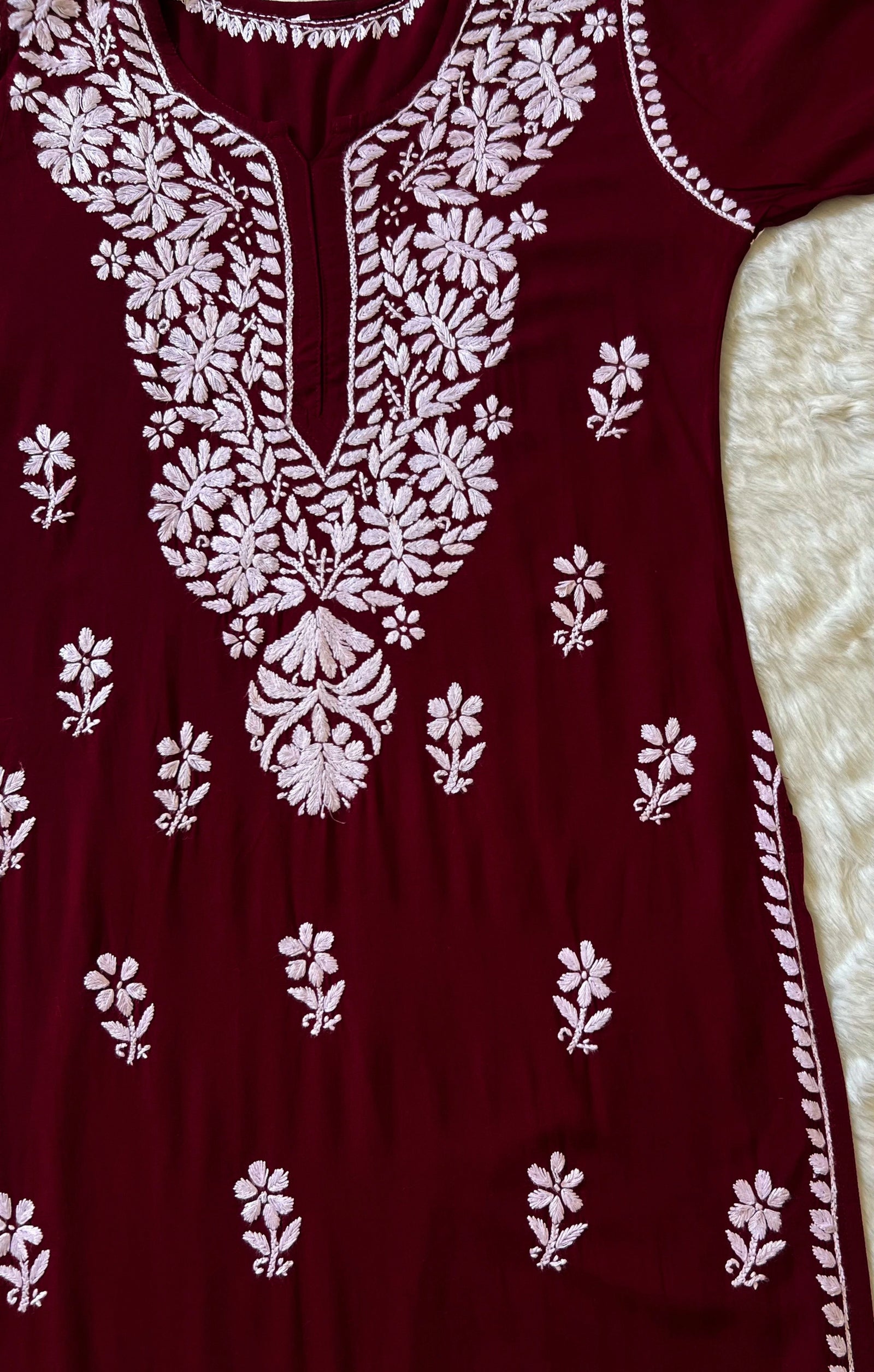 Zara Maroon Long Rayon Kurta with White Chikankari