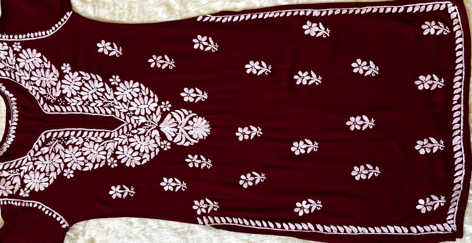 Zara Maroon Long Rayon Kurta with White Chikankari