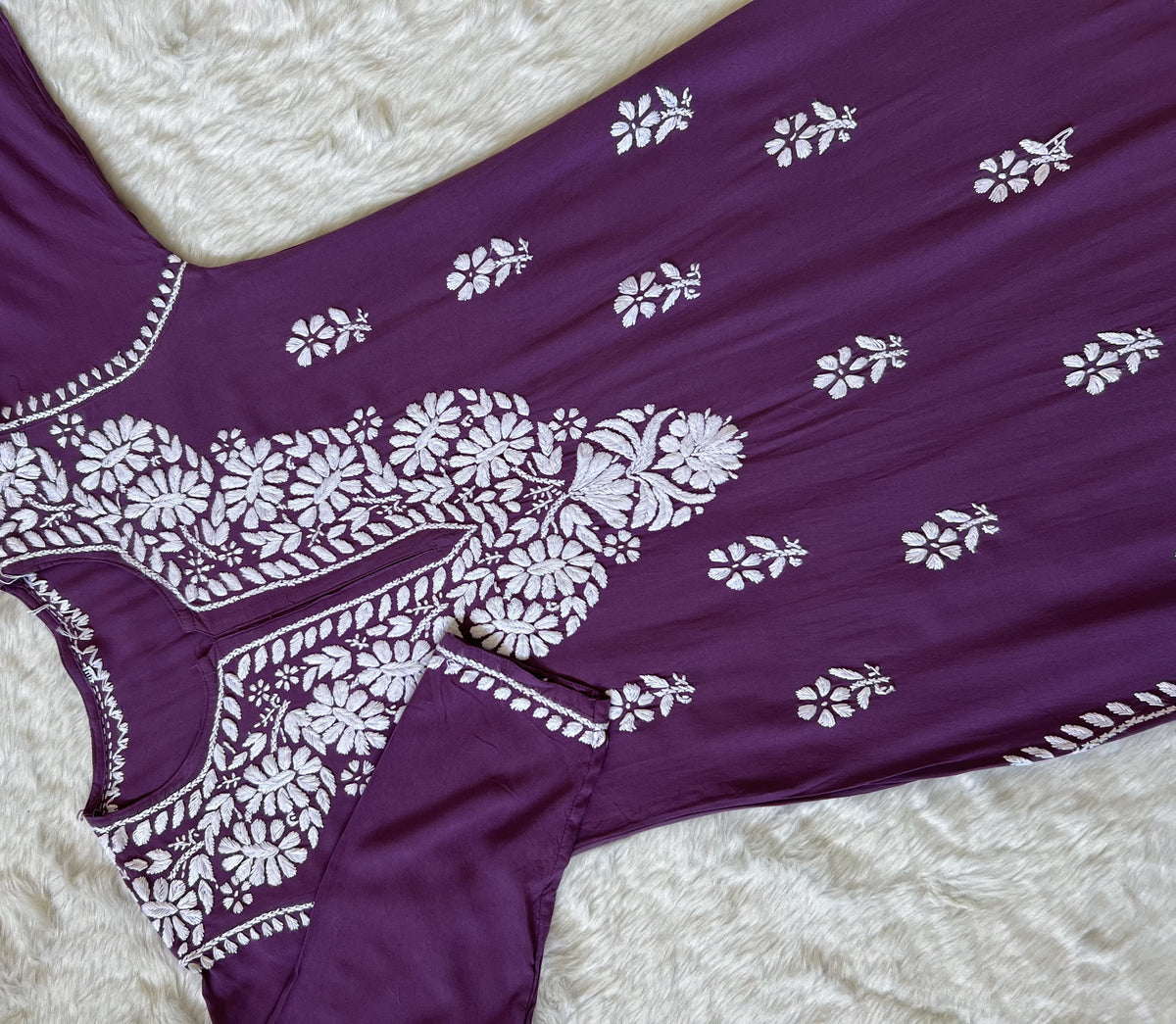 Zara Purple Long Rayon Kurta with White Chikankari