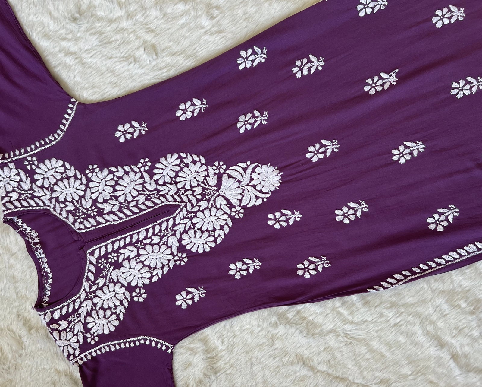Zara Purple Long Rayon Kurta with White Chikankari