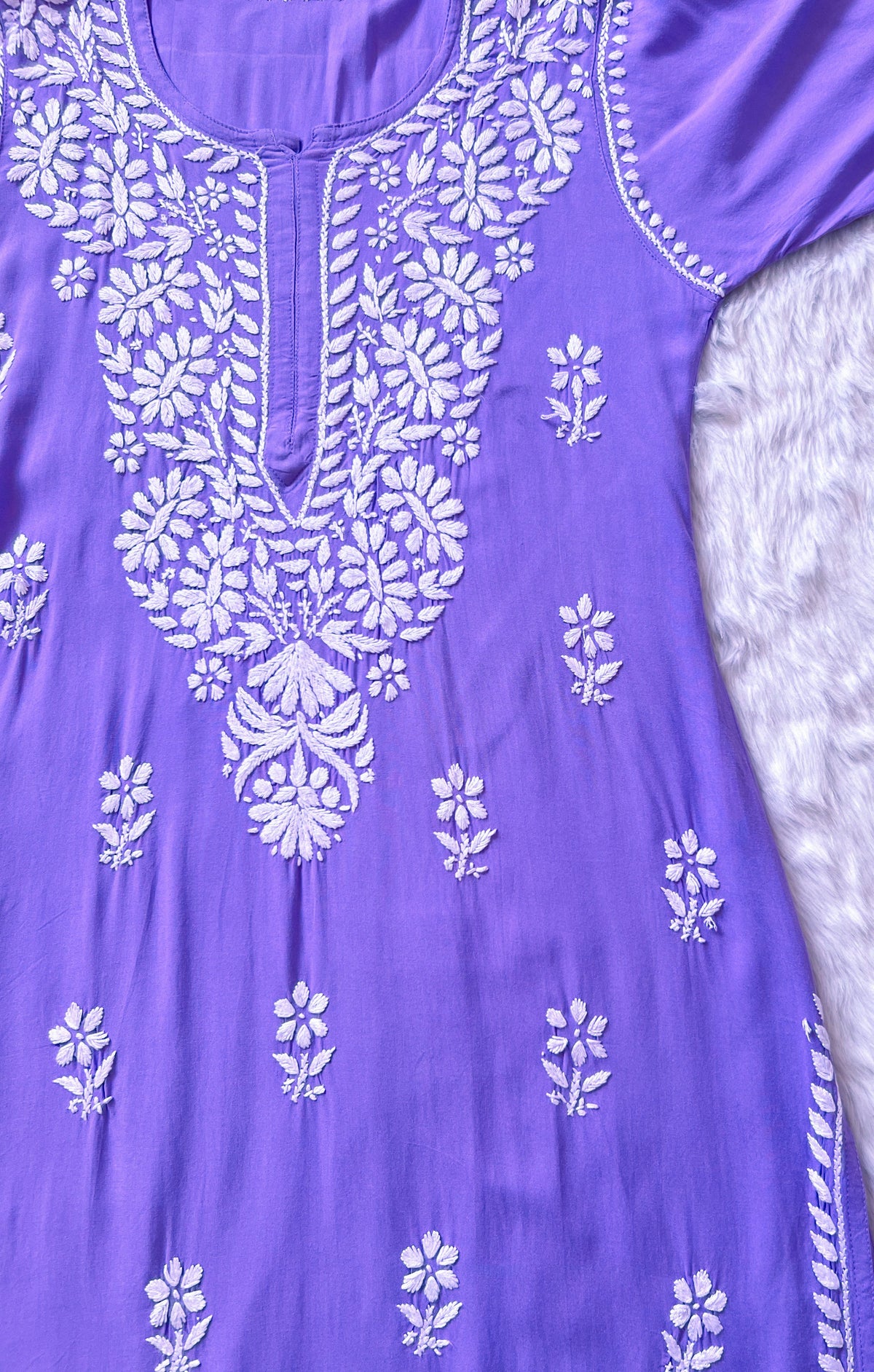Zara Royal Purple Long Rayon Kurta with White Chikankari