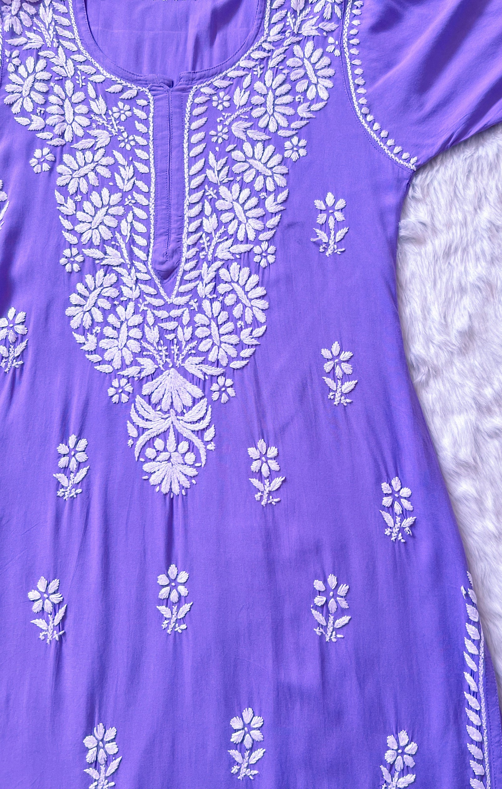Zara Royal Purple Long Rayon Kurta with White Chikankari