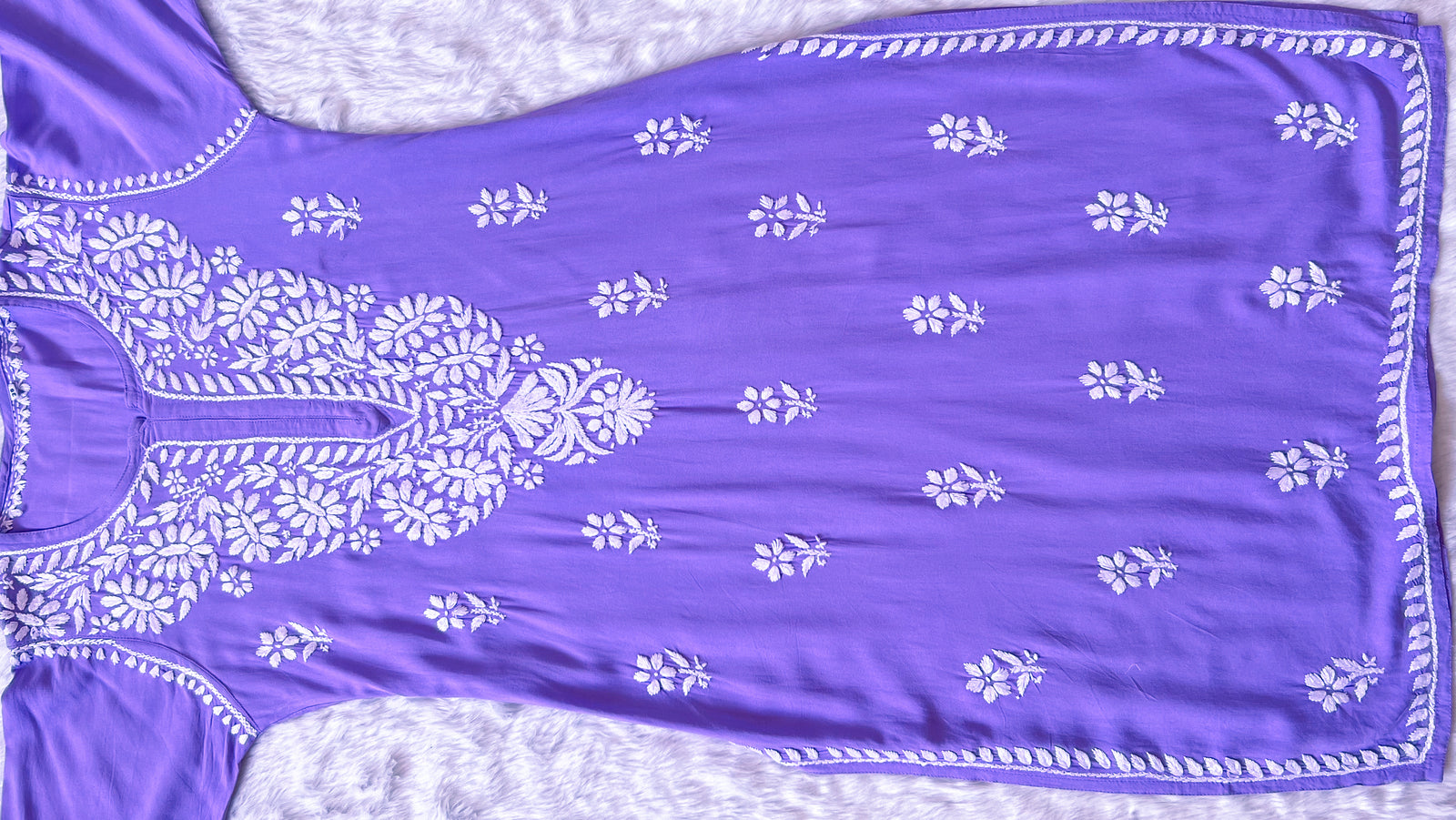 Zara Royal Purple Long Rayon Kurta with White Chikankari