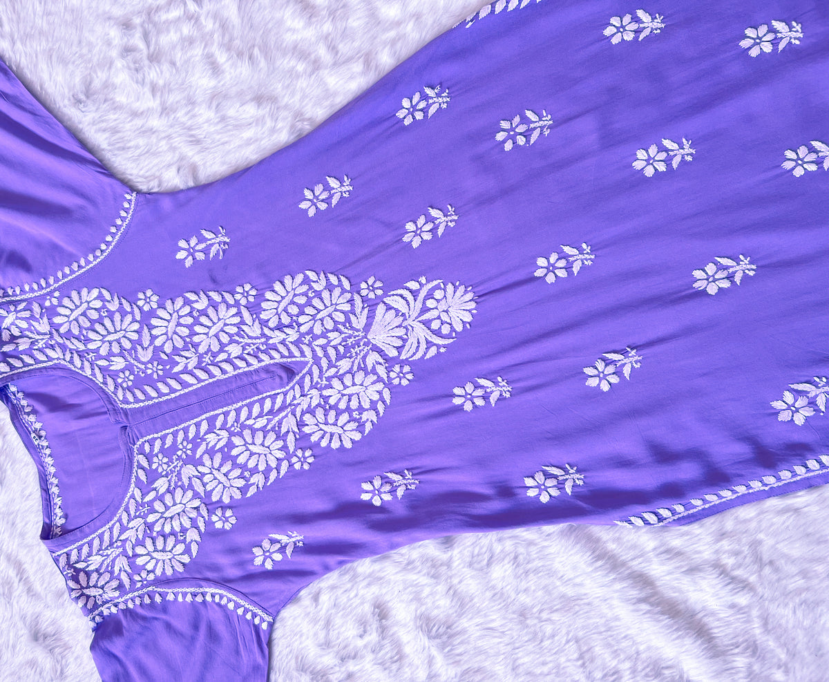 Zara Royal Purple Long Rayon Kurta with White Chikankari