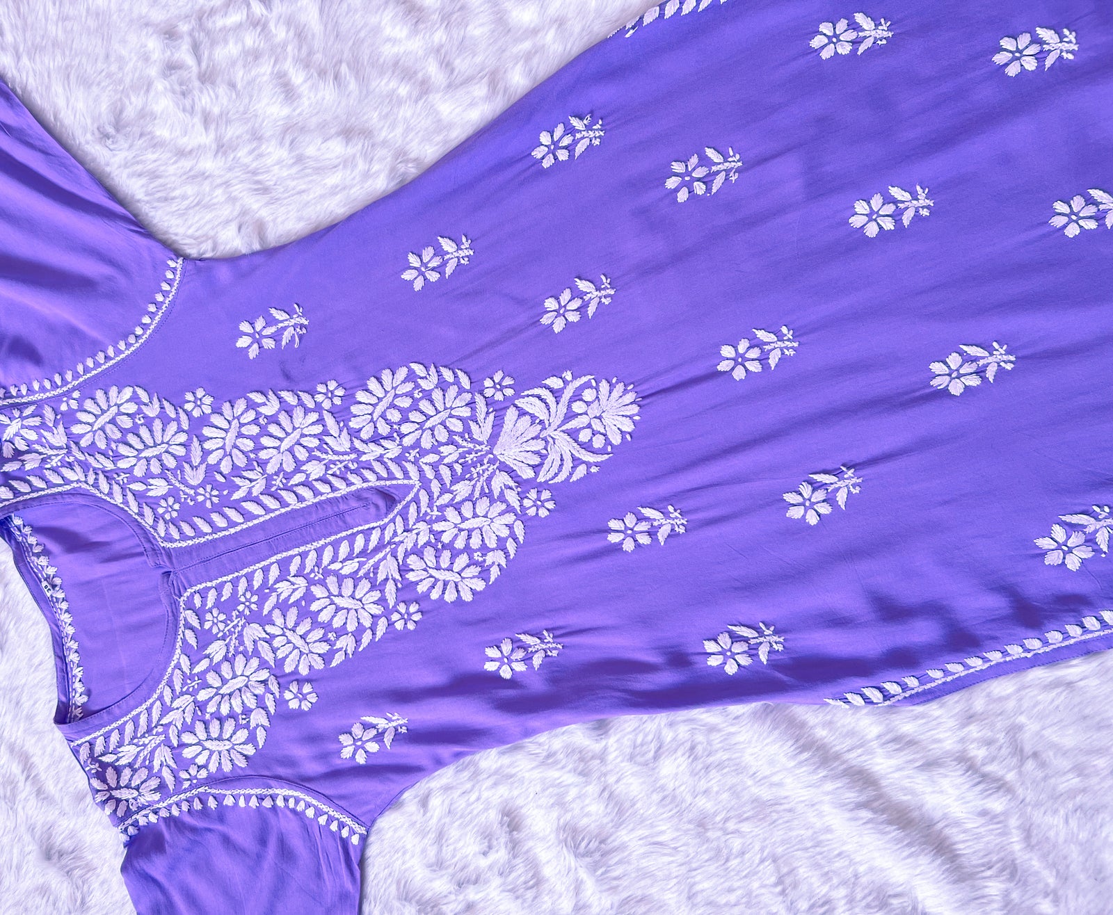 Zara Royal Purple Long Rayon Kurta with White Chikankari