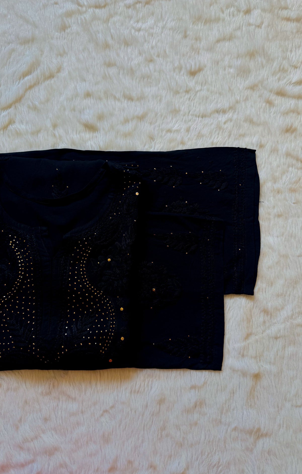 Ziya Black Chikankari Rayon Mukesh Kurta Bottom Set