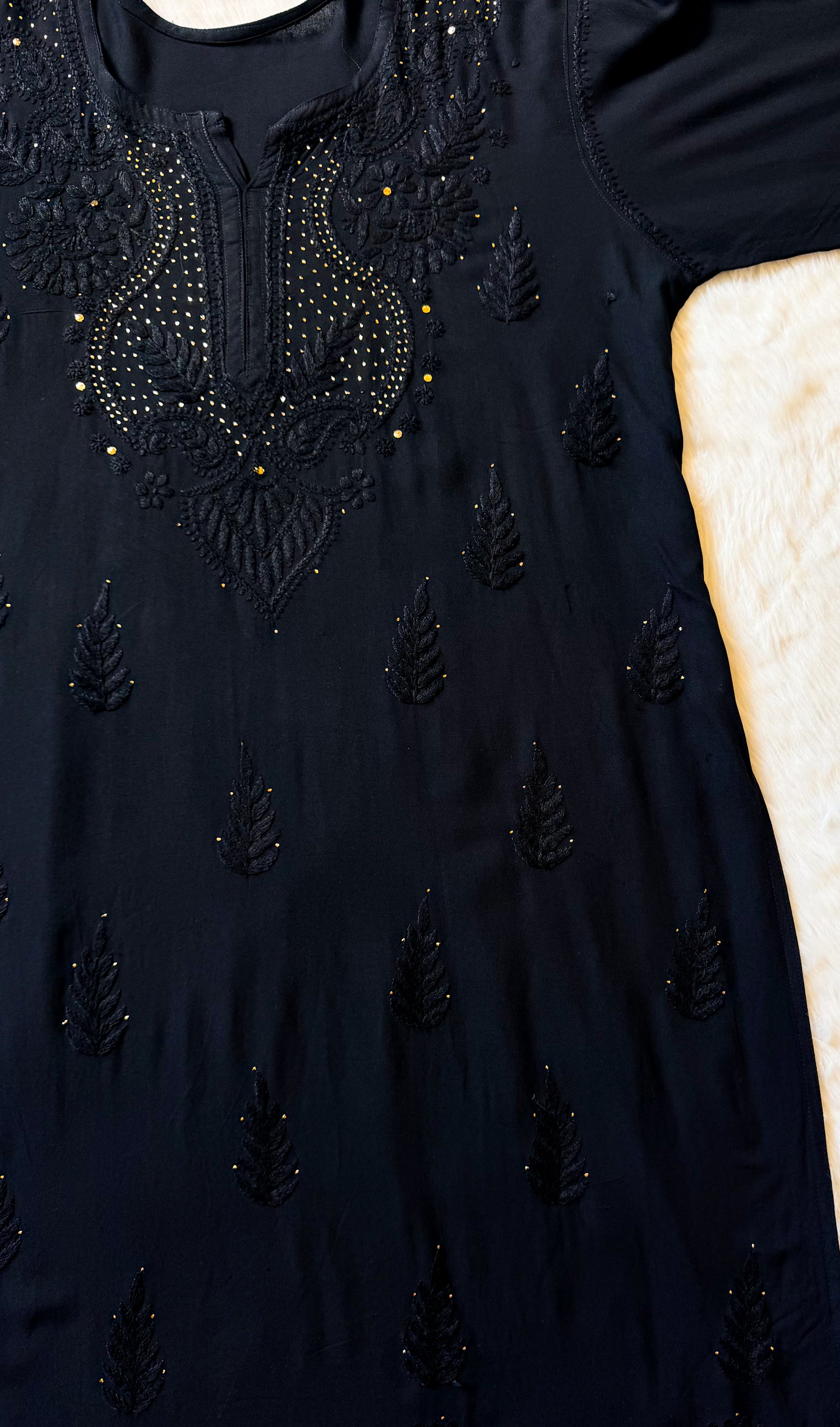 Ziya Black Chikankari Rayon Mukesh Kurta Bottom Set
