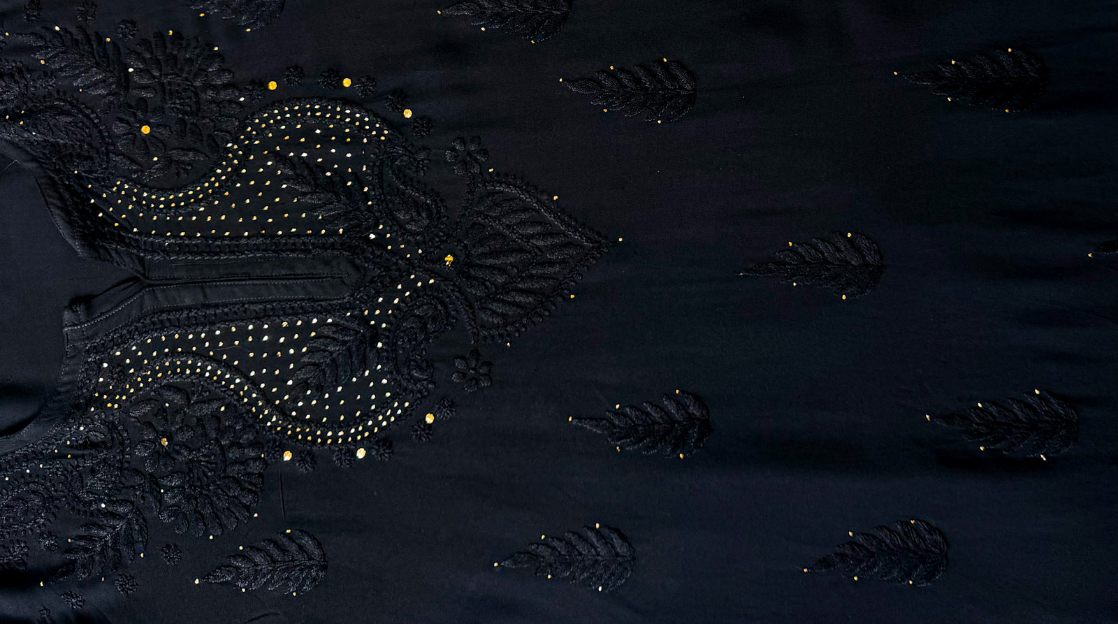 Ziya Black Chikankari Rayon Mukesh Kurta Bottom Set