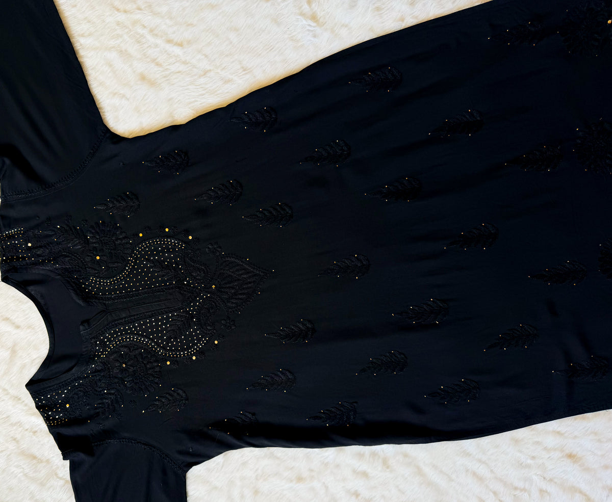 Ziya Black Chikankari Rayon Mukesh Kurta Bottom Set