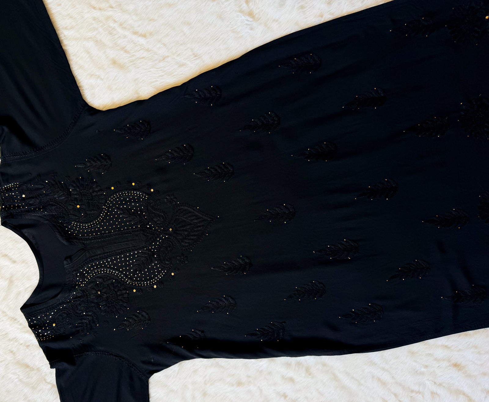 Ziya Black Chikankari Rayon Mukesh Kurta Bottom Set