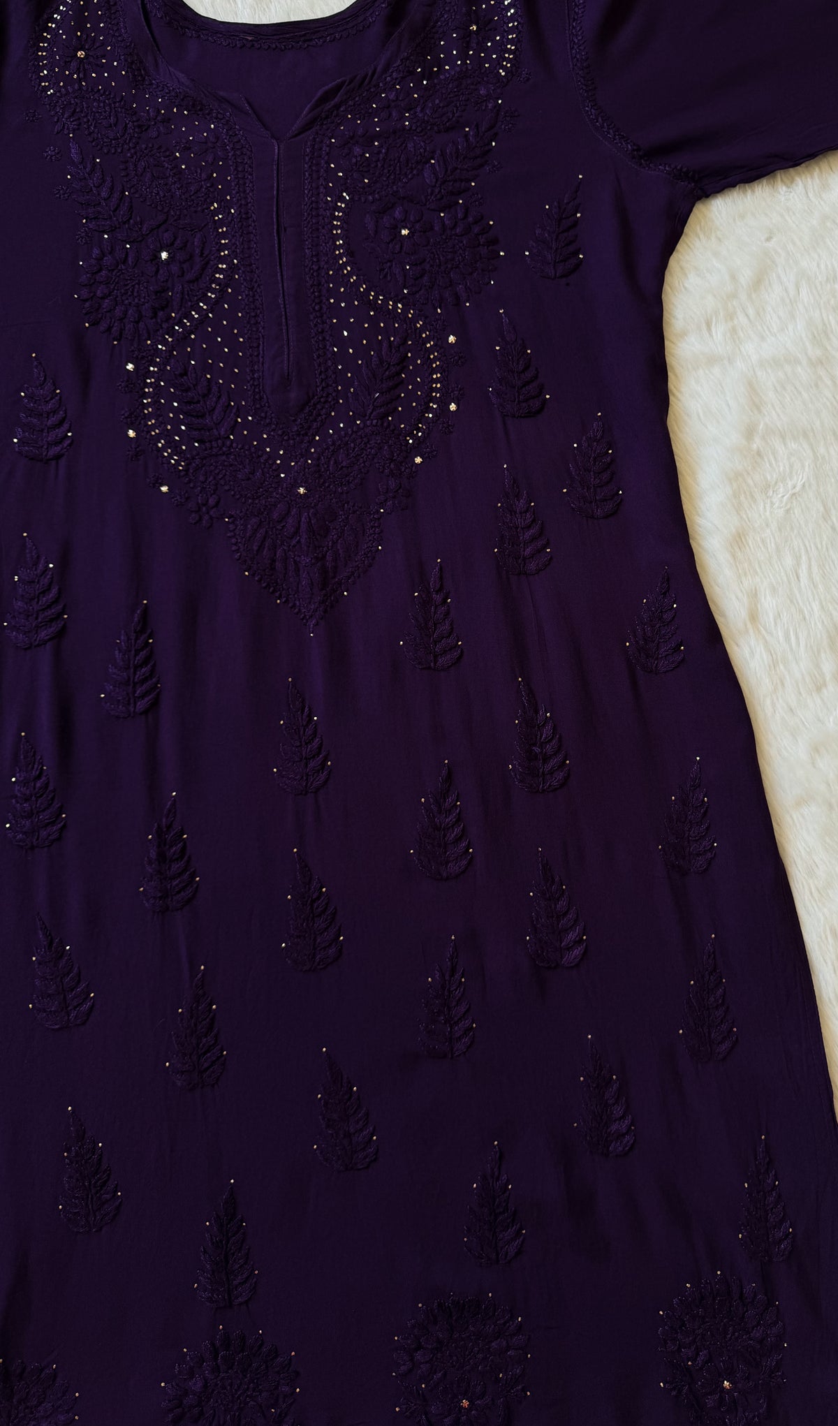 Ziya Dark Purple Chikankari Rayon Mukesh Kurta Bottom Set