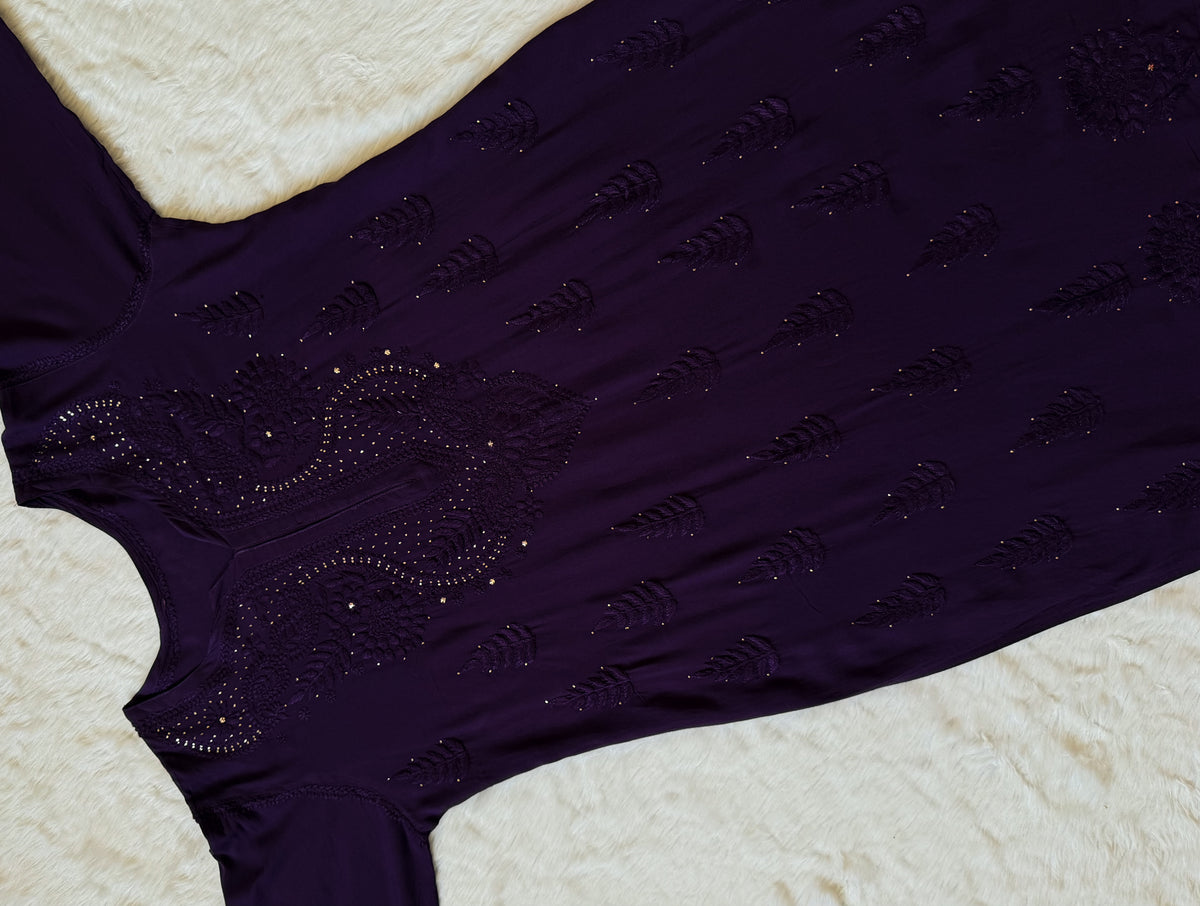 Ziya Dark Purple Chikankari Rayon Mukesh Kurta Bottom Set
