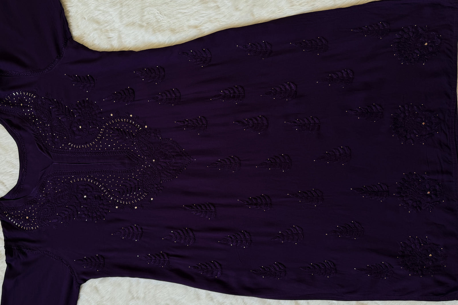 Ziya Dark Purple Chikankari Rayon Mukesh Kurta Bottom Set