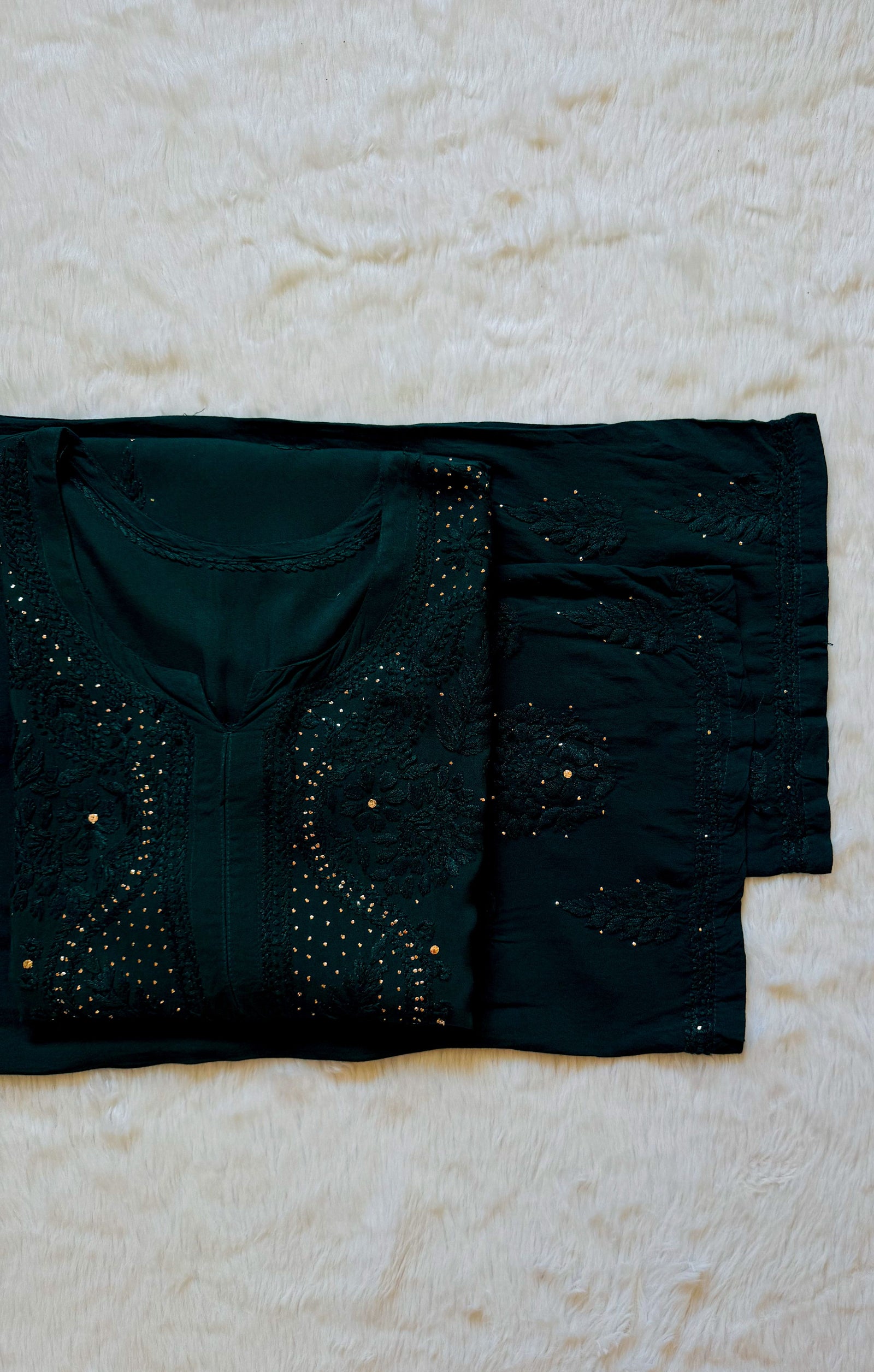 Ziya Forest Green Chikankari Rayon Mukesh Kurta Bottom Set
