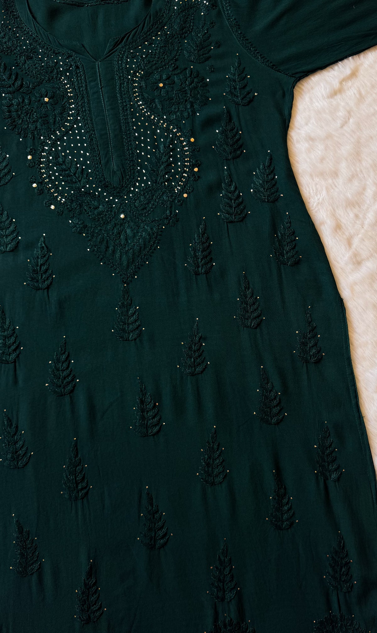 Ziya Forest Green Chikankari Rayon Mukesh Kurta Bottom Set