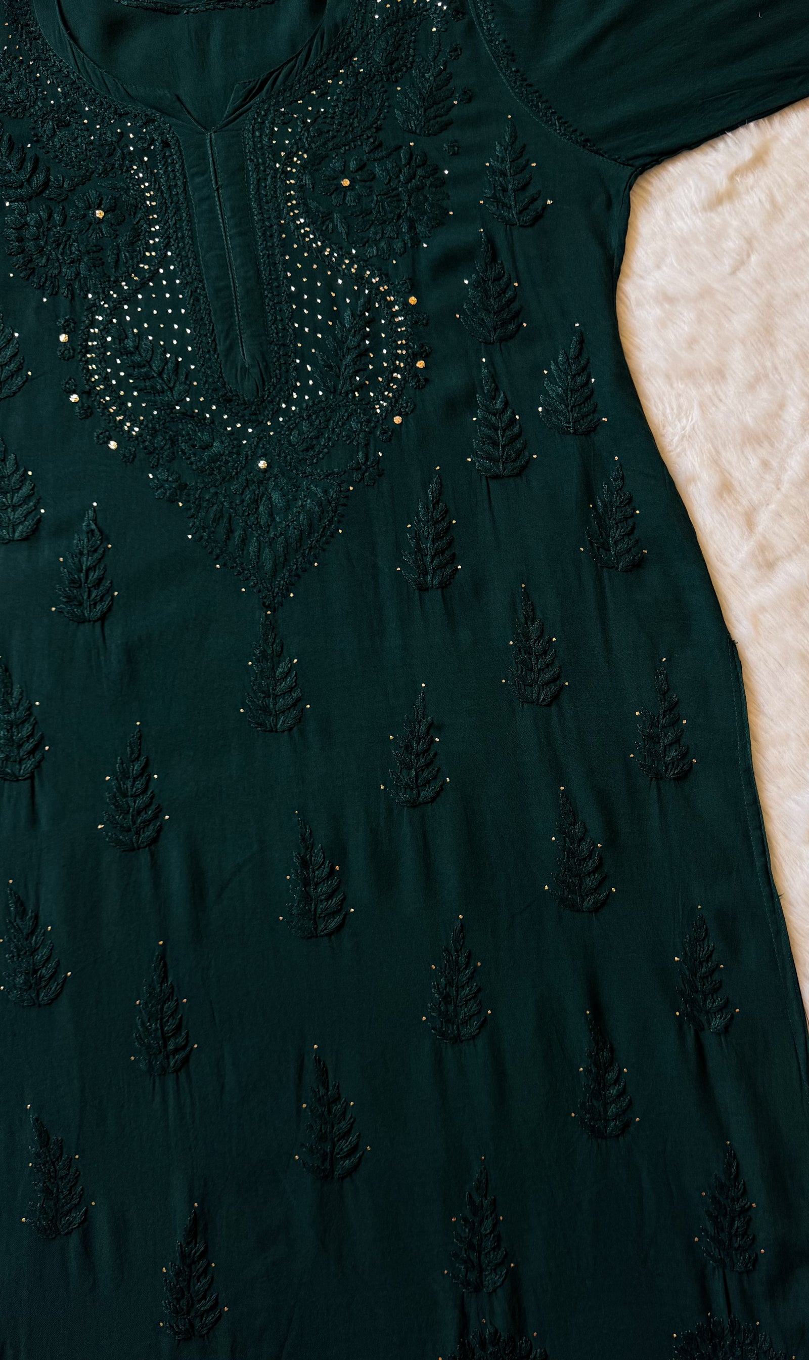 Ziya Forest Green Chikankari Rayon Mukesh Kurta Bottom Set