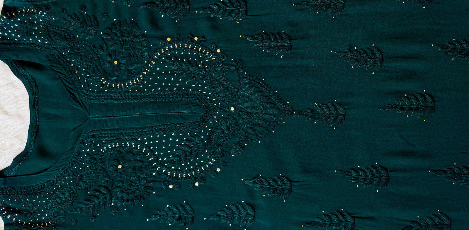 Ziya Forest Green Chikankari Rayon Mukesh Kurta Bottom Set