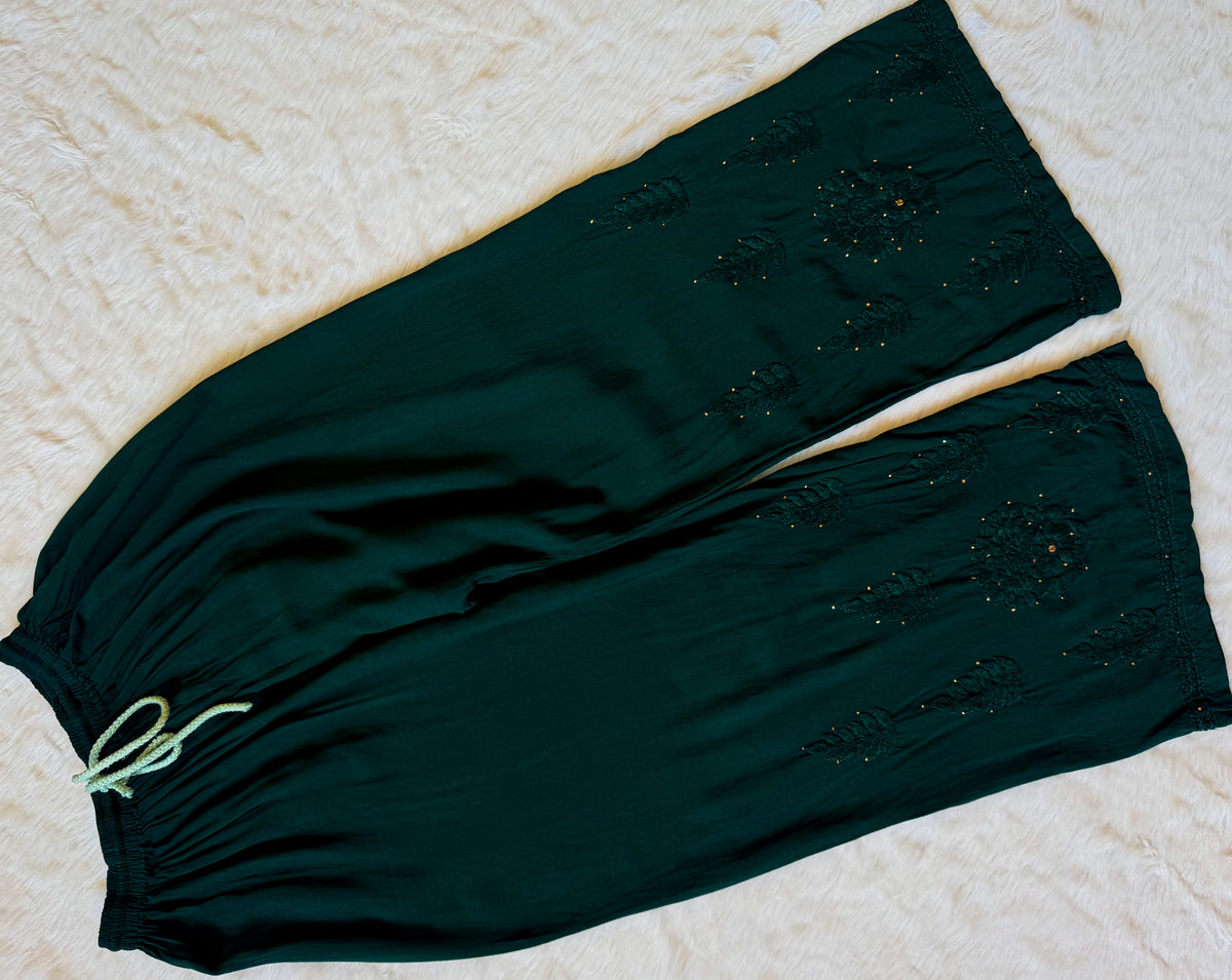Ziya Forest Green Chikankari Rayon Mukesh Kurta Bottom Set
