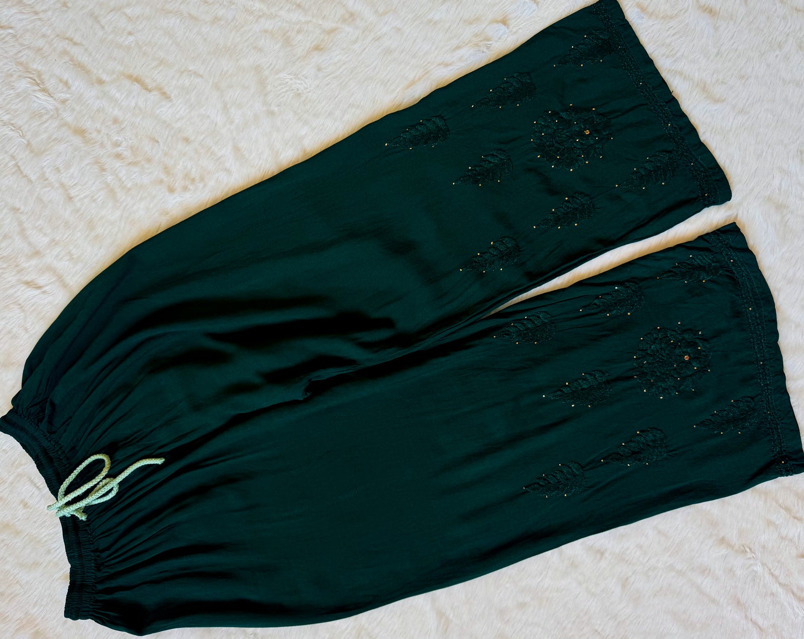 Ziya Forest Green Chikankari Rayon Mukesh Kurta Bottom Set