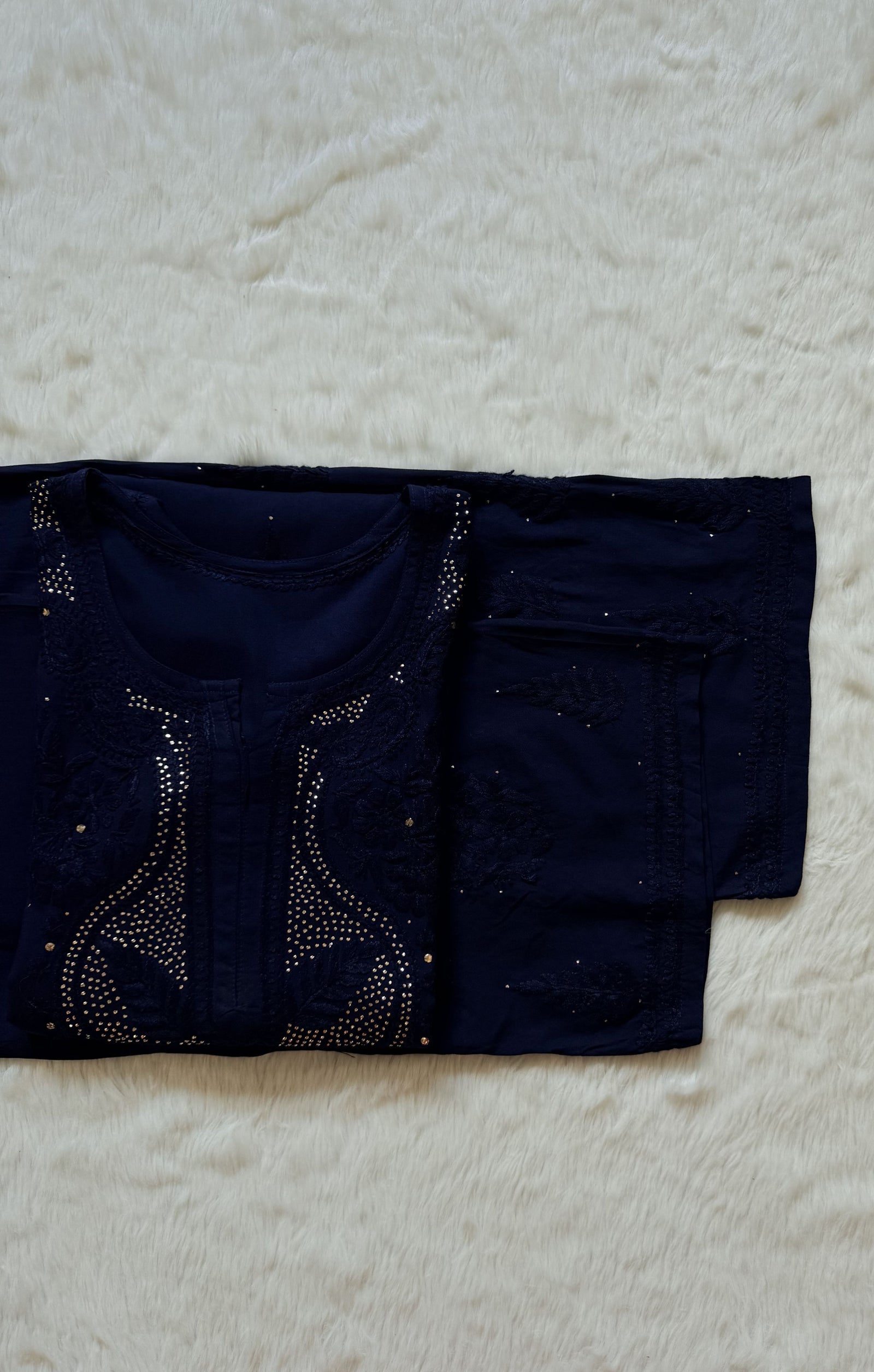 Ziya Navy Blue Chikankari Rayon Mukesh Kurta Bottom Set