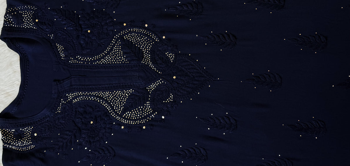 Ziya Navy Blue Chikankari Rayon Mukesh Kurta Bottom Set