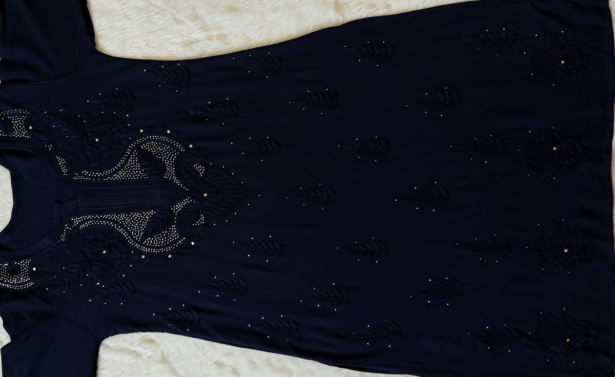 Ziya Navy Blue Chikankari Rayon Mukesh Kurta Bottom Set
