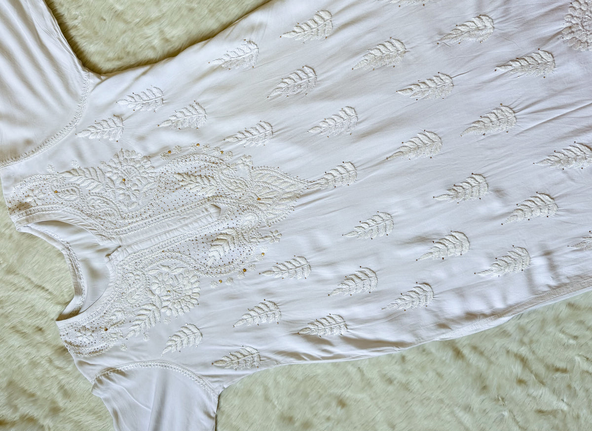 Ziya White Chikankari Rayon Mukesh Kurta Bottom Set