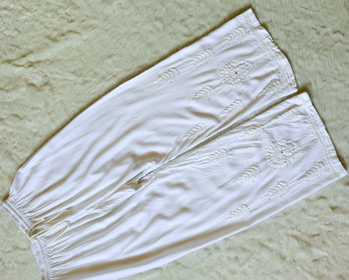 Ziya White Chikankari Rayon Mukesh Kurta Bottom Set