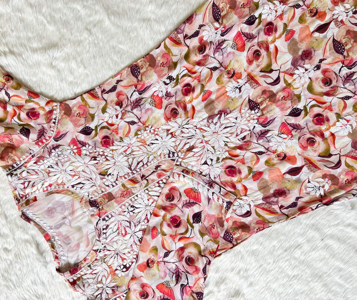 Zoya Peach Printed Long Rayon Kurta