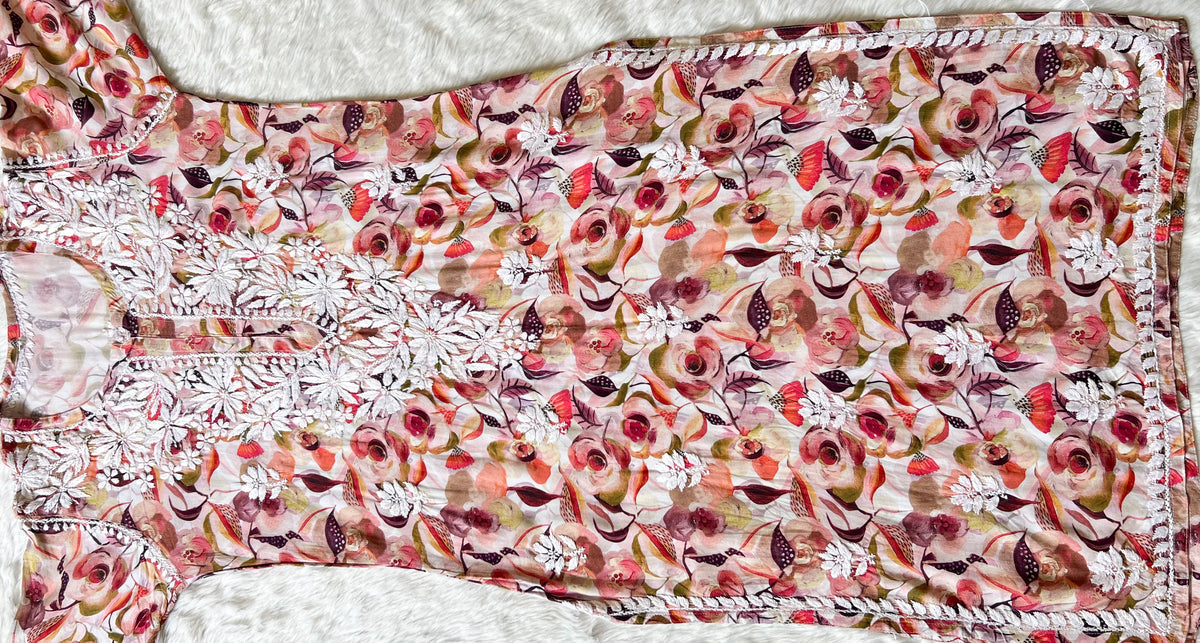 Zoya Peach Printed Long Rayon Kurta