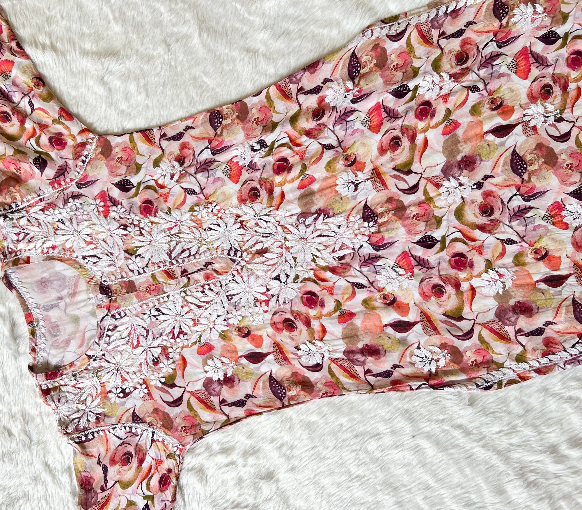 Zoya Peach Printed Long Rayon Kurta